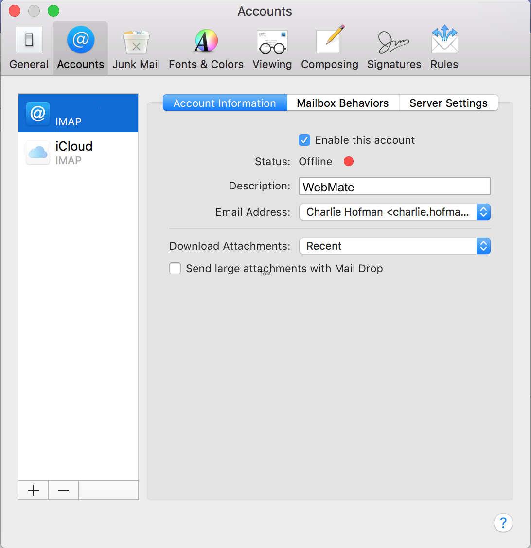 mac mail settings to delete emails off server